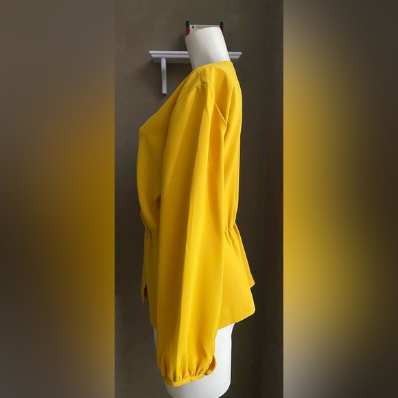 J. Crew Drapey Crepe Faux Wrap Blouse Rich Yellow Golden Women Size 12 - Picture 10 of 13